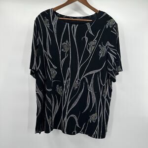 Vikki Vi Top Shirt Womens 1X Black Floral‎ Slinky Liquid Knit Stretch USA Made